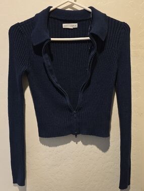 Aeropostale Navy Ribbed Zip Cardigan Sweater